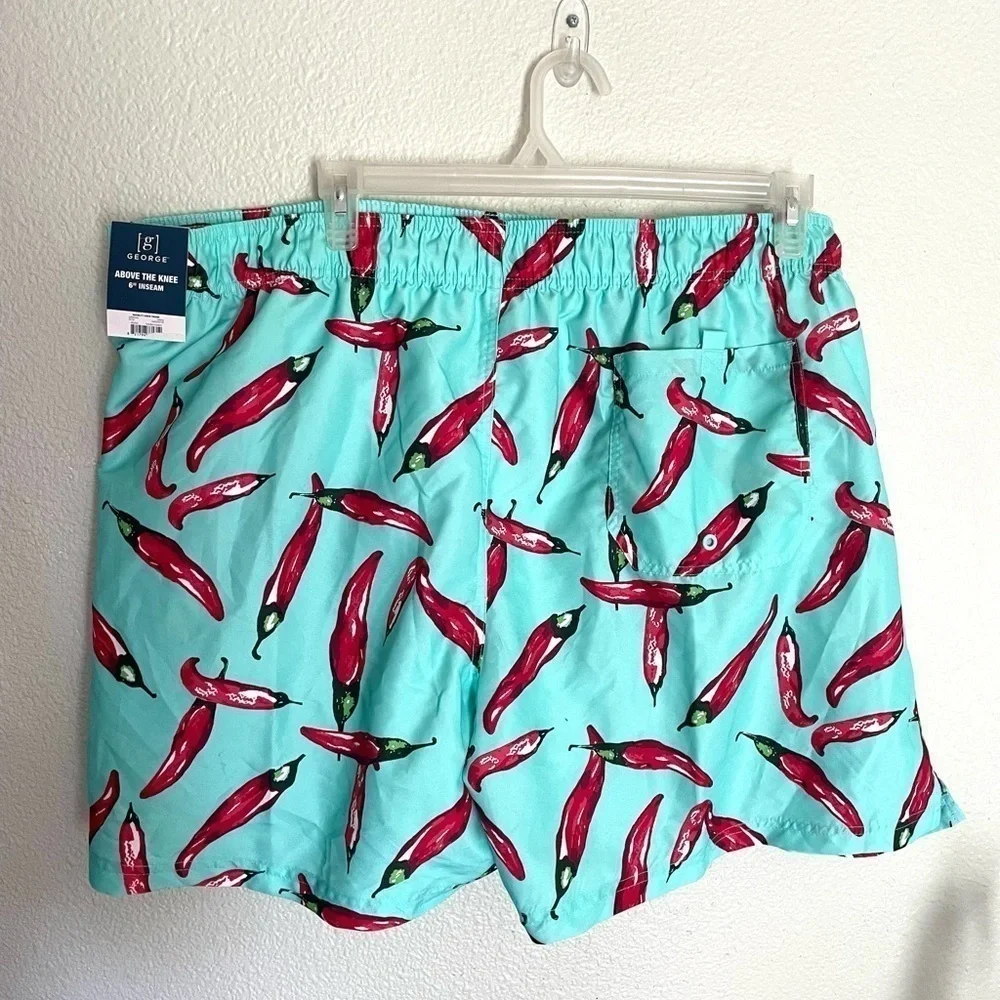 GEORGE Aqua all over print chili peppers swim trunks size 3XL (48-50)